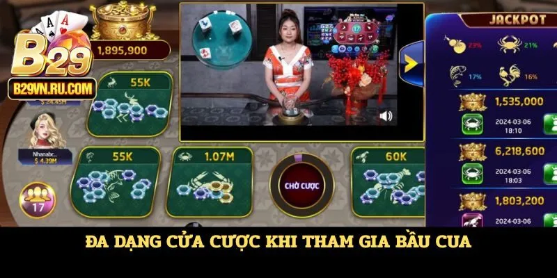 Đa dạng cửa cược khi tham gia Bầu Cua
